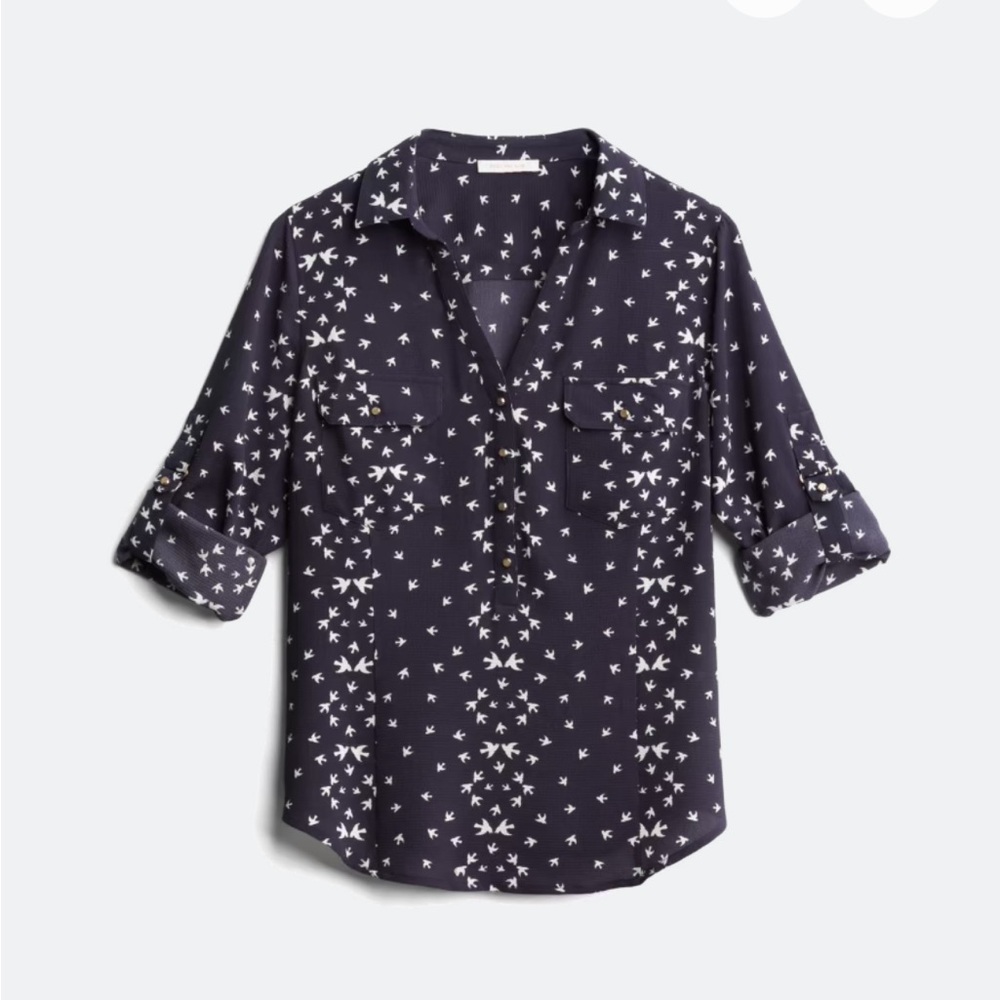Skies are Blue Navy Bird Print Blouse
